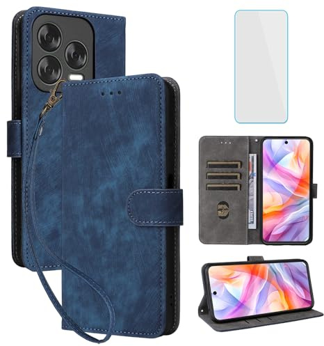 IUQXU Handyhülle für ZTE Blade V70 Vita/V70 Design Blau | Hülle mit Panzerglas,RFID,Stoßfeste Schutzhülle,Kartenfach,Klapphülle,Geldbörse Lederhülle für V 70 Design ZTE Blade V70Vita