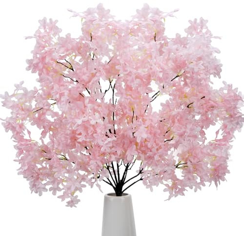 HUAESIN 3PCS Flores de Cerezo 95cm Ramas de Cerezo Artificiales Rosa para Maceta Sakura Ramos de Flores Artificiales para Jarrón Oficina Boda Balcón