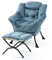SNDMOR Sessel mit Hocker, Sessel Relaxsessel mit Metallgestell, Minimalistischer Polstersessel mit Seitentaschen, Geeignet für Schlafzimmer, Wohnzimmer, Balkone, Studie（Hellblau）