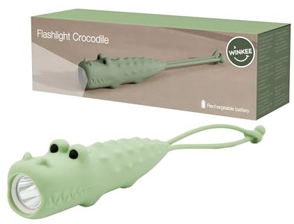 Winkee - Linterna de cocodrilo I La linda linterna LED pequeña I Recargable I aprox. 12 horas de duración de la batería I Con batería