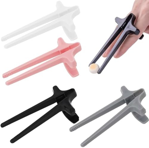 JchEnye 4 Pieces Finger Chopsticks for Video Game Players, Finger Chopsticks, Finger Chopsticks for Hands-Free Snacks, Auxiliary Chopsticks for Lazy (Black/White/Grey/Pink)