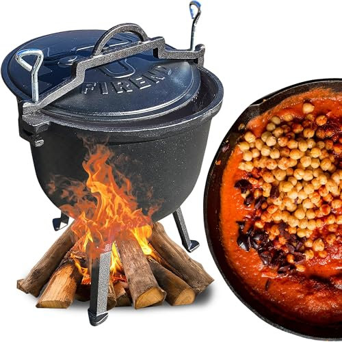 Jagdkessel Gusseisen-Kessel Feuertopf Feuerkessel auf Füßen mit Deckel (11L)