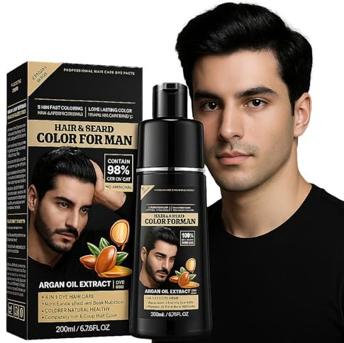 Champú Colorante Negro 4 en 1, Tinte de Pelo para Hombre y Mujer, Cobertura Total de Canas en Minutos, Coloración Instantánea y Duradera, Fácil de Usar en Casa