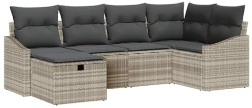 vidaXL 6-teiliges Garten-Sofa-Set mit Kissen in Hellgrau, aus Poly Rattan, ideal für den Außenbereich. Mit Aufbewahrungsfunktion, modulares Sitzmöbel für Terrasse, Couch und Liegesofas für den Sommer.