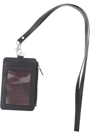 Porte Cartes Rayures PU avec Lanière Étui Polyvalent pour Badges et Cartes