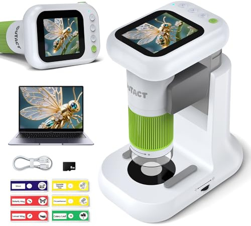 OUTACT Microscope Portable pour Enfants avec Support,écran IPS 50X-1000X 2.0,Microscope numérique avec 8 lumières LED,Photo et vidéo,Cadeau d'anniversaire 3 en 1 pour Enfants à partir de 3 Ans