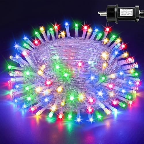 ZCLIKEU LED Lichterkette Außen Strom 10m Weihnachtsbeleuchtungm Außen Mit Stecker Und Timer, Lichterkette Innen 8 Modi IP44 Wasserdicht Für Hochzeit Party Garten - Bunt