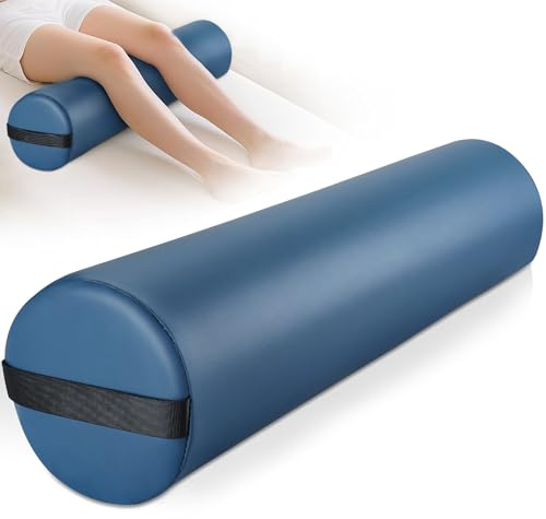 Noverlife Full Round Bolster Pillow, 6 x 26 Massage Bolsters for Under Legs/Neck/Back Pain Relief, Knee Bolster with Strap Handle, Physical Therapy Bolsters for Massage Table Bed Yoga Pillow, Blue
