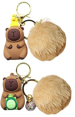 HORREX 2 Stück Capybara Schlüsselanhänger Keychain Cute Capybara Kuscheltier Bag Charm Handyanhänger Süßer Schlüsselanhänger Tierfigur Plush Keychain Plüsch Begleiter Kuscheltieranhänger