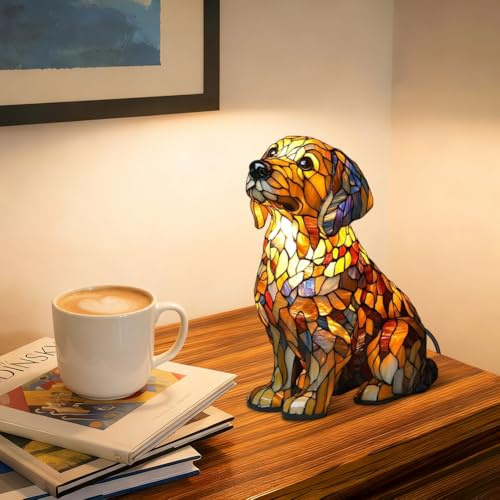 LOMUG Deko Nachtlicht,Leuchthund Lampe aus Harz, Lampe Hund LED Night Light Energieklasse A, Haustier Dekolampe Nachtlampe für Hundefans Wohndeko Kinderzimmer (Golden Retriever B, Kleine)