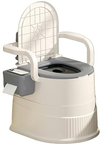 RVTENRIO Portable Toilet Chair with Backrest and Armrests - Grey | Ergonomic Design, 150kg Capacity, Easy to Clean, Ideal for Elderly, Pregnant Women, Camping, Motorhome, Outdoor and Home Care
