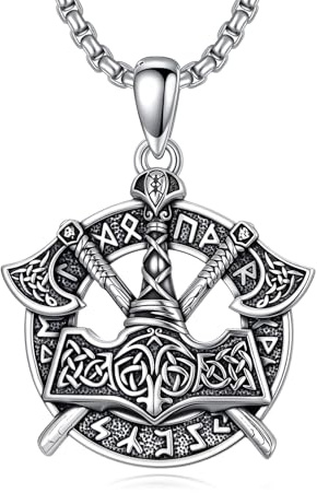 PROESS Wikinger Axt/Schwert/Walknut/Schädel S925 Sterling Silber Halskette Keltische Axt Amulett Dolch Anhänger Nordischer Wikingerschmuck Geschenke für Männer Frauen
