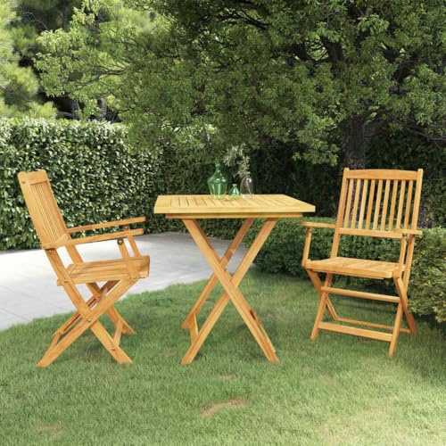 YuuSsea 3-TLG. Garten-Essgruppe Klappbar aus Massivholz Akazie, Geöltes Holz, 70x70cm Tisch, 2 Stühle, Ideal für Balkon, Terrasse, Outdoor-Möbel
