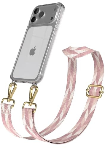 EAZY CASE Handykette - Verstellbares Taschenband kompatibel mit iPhone 17 Pro Max, Schulterriemen, Handykordel mit Silikon Hülle, Umhängetasche, Rosa Mix Gold