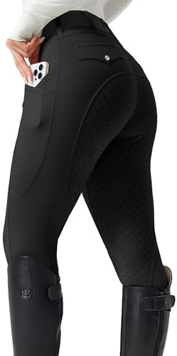 FitsT4 Sports Women's Horse Riding Pants Full Seat Equestrian Breeches High Waist Horseback Riding Tights with Pockets Black Medium