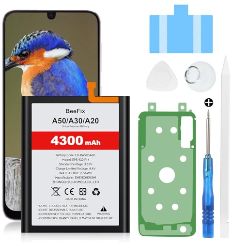 Akku für Samsung Galaxy A50 /A50s/ A30s/ A30/ A20 | 4300mAh hohe Kapazität, intelligenter Chip für längere Laufzeit, Sicherheit, Profi-Werkzeugset inkl.