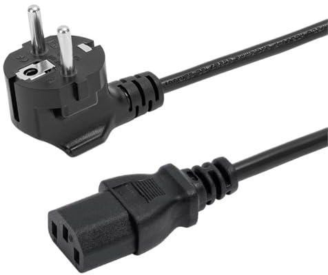 Cable de Alimentación Universal, Enchufe Tipo F (CEE 7/7 7/4) a Conector C13 Hembra, 250V 16A, Cable de Corriente Resistente para PC, Monitor, Impresora, TV y Proyector, Microondas (2M)