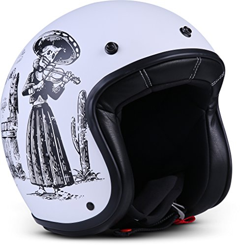 Rebel R9 Motorrad-Helm Roller-Helm, ECE Fiberglas SlimShell Tasche, L (59-60cm), Skeleton