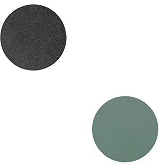 LindDNA Glasuntersetzer Circle Recyceltes Leder Nupo Doppelseitig Anthrazit-Pastellgrün, Durchmesser: 10cm, 981805