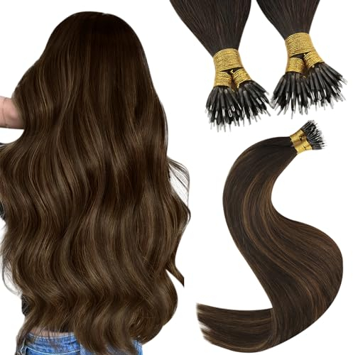 YoungSee Nanoring Extensions Echthaar Ombre Nanoring Extensions Braun Ombre Nano Extensions Echthaar 35cm Balayage Nano Ringe Haare Haarverlangerung 50g #2/2/6