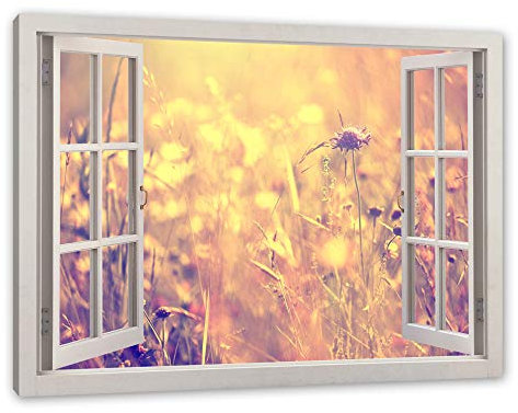 Pixxprint Bunte Gräser Pflanzen Natur, Fenster, Größe: 120x80cm, Leinwandbild, fertig gespannt, Wandbild, Dekoration, Kunstdruck, kein Poster