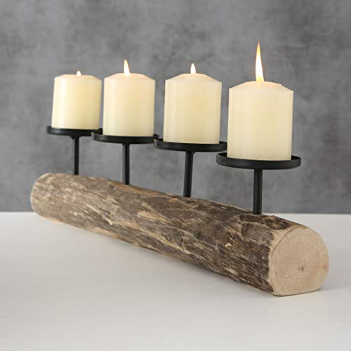 Spetebo - Porta Candele, Portacandela in Legno di Eucalipto, 51 cm, in Metallo