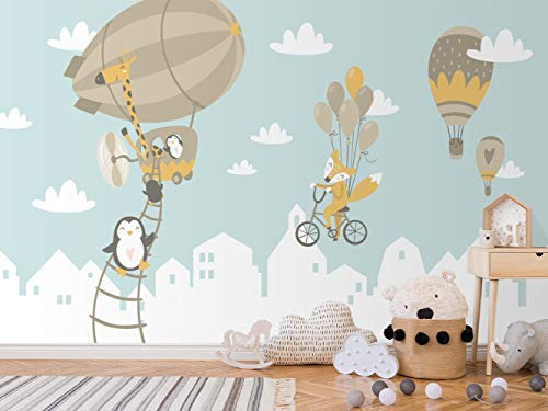 Oedim Fotomural Infantil Vinilo para Pared Animales en Cielo | Mural | Fotomural Infantil Vinilo Decorativo |350 x 250 cm | Decoración comedores, Salones, Habitaciones