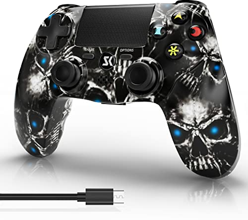 Boowen Manette sans fil pour PS4, manette de jeu sans fil double choc pour Playstation 4 Pro/Slim avec câble de charge, pavé tactile, haut-parleur et prise casque
