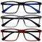 OPULIZE Ink Lesebrille - 3er Pack - Großer Rechteckiger Rahmen - Kratzfest Schwarze Grau Rot Herren Damen - Federscharniere - RRR4-17Z - +2.50