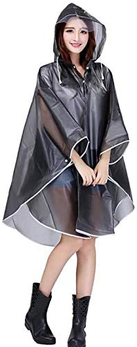 Raincoat Cape de Pluie Femme Portable EVA Manteau Imperméable Poncho à Capuche Moto/vélo Bâche Environnement pour Voyage/Camping/Randonnée/Vacances (Éthylène-acétate de vinyle (EVA), grey)