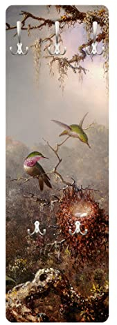 Bilderwelten Garderobe - Martin Johnson Heade - Orchidee und drei Kolibris, Größe HxB:119cm x 39cm