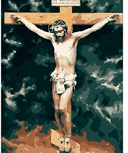 ABEUTY Malen nach Zahlen Christlich am Kreuz 40 x 50 cm DIY Malen nach Zahlen Kits (Jesus, Holzrahmen)