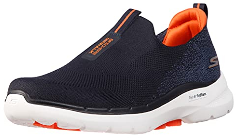 Skechers Herren Go Walk 6 Sneaker, Navy And Orange Textile, 40 EU