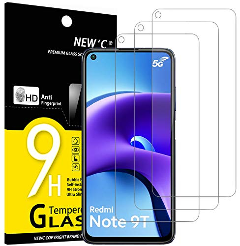NEW'C 3 Piezas, Protector Pantalla para Xiaomi Redmi Note 9T 5G, Cristal templado Antiarañazos, Antihuellas, Sin Burbujas, Dureza 9H, 0.33 mm Ultra Transparente, Ultra Resistente