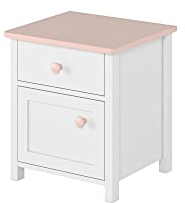 Furniture24 Nachttisch Luna LN7 Nachtschrank Nachtkästchen mit Tür und Schublade Alpinweiß/Rosa Mädchenzimmer Kinderzimmer
