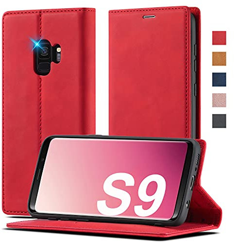 Handyhülle für Samsung Galaxy S9 Hülle Leder [Premium Leder] [Standfunktion] für Samsung S9 Hülle Leder klappbar Flip Schutzhülle für Samsung Galaxy S9 Klapphülle Leder Stoßfeste Case S9 Hülle Holster