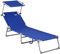 CASARIA® Tumbona con Parasol Jardín Playa Plegable Carga 150Kg 190x60cm Respaldo Reclinable Piscina Ligera Azul