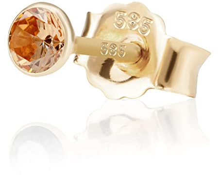 NKlaus Einzel 3,0mm 585 Gelb Gold 14 Karat Ohrstecker Kristall Zirkonia Champagne Butterfly Verschluss Damen Mädchen 11010