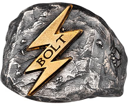 ForFox Vintage 925 Sterling Silber Flash Blitz Bolt Ring Zeus Bolt Ring für Herren Offen und Verstellbar