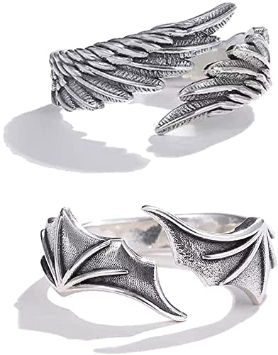 U-M Trendy Engel Dämon Ringe Unisex Einfacher Flügel für Liebhaber Paar Set Freundschaft Hochzeit Verlobung Offene Ringe Nützlich und praktisch