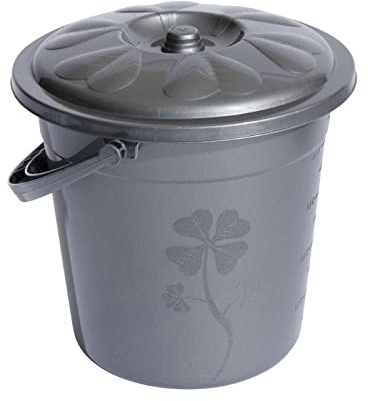 Plastic Bucket with Lid Handle Small Large Storage Bucket Bin Container Measures (15L, Grey)