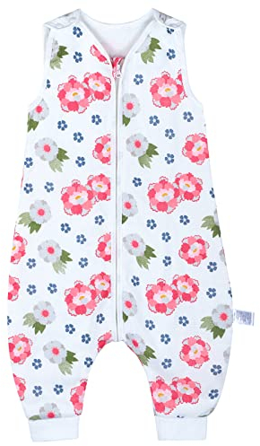 MOEMOE BABY Gigoteuse a Pied été Gigoteuse 0.5 Tog Gigoteuse avec Jambes,Gigoteuse ete Gaze Coton,Gigoteuse sans Manches,Gigoteuse 18-36 Mois,M,Fleur