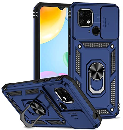 MAOGE - Carcasa para Xiaomi Redmi 10C, [protección de la cámara] con 360 Grados, rotación Anillo, Reforzado Bumper TPU + PC de Silicona a Prueba de Golpes, Armadura, Funda – Azul
