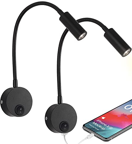 RV Leseleuchte mit USB-Ladeanschluss, DC 12V WOHNMOBIL Innenleuchten, Flexible LED-Leuchten, entwickelt für Auto, Van, Boot und Wohnmobil, Schwarz(2 Pack)