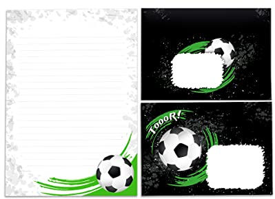Junapack Briefpapier-Set Briefblock mit Umschlag für Kinder Fussball Fußball (A5, 25 Blätter, 15 Umschläge, Klassisch, Papiertasche)