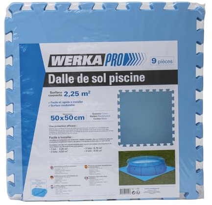 WERKA PRO Pacco da 9 Piastrelle per Pavimenti da Piscina 50x50cm 2,25m2 Spessore 3mm 9 Pezzi
