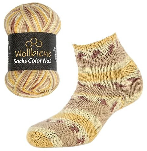 Wollbiene Socks Color Sockenwolle 100g 4-fädig Stricken und Häkeln 75% Schurwolle Farbverlaufswolle Strickwolle Socken (44 braun ocker)