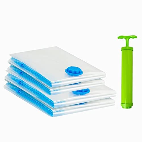 Vacuum Storage Bags,4 PCS Vacuum Bags, (2Large+ 2 Small) With Hand Pump, Compression Storage Bags, Reusable Compressed, for Duvets, Bedding, Clothes, Suitcases