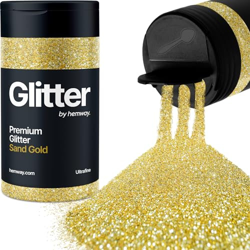 Hemway Sand Gold Glitter Shaker, 130g Ultrafine Glitter, Crafts 1/128 | for Resin & Epoxy Crafts for Decorating, Halloween, Christmas, Nail, Face, Art