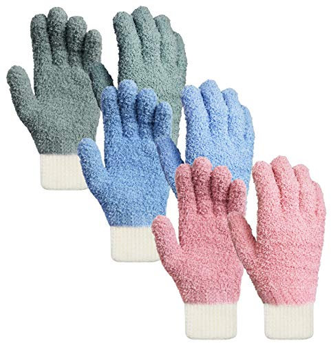 MIG4U 3 Pairs Microfiber Dusting Gloves, House Cleaning Glove for Blinds, Plants, Windows, Shutters, Furniture, Car Interior, Reusable Lint-Free Mitt, S/M